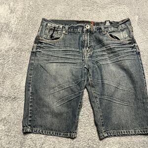 Agile Shorts Mens 34 Blue Denim Jean Shorts Jorts Cross Zipper Casual Grunge